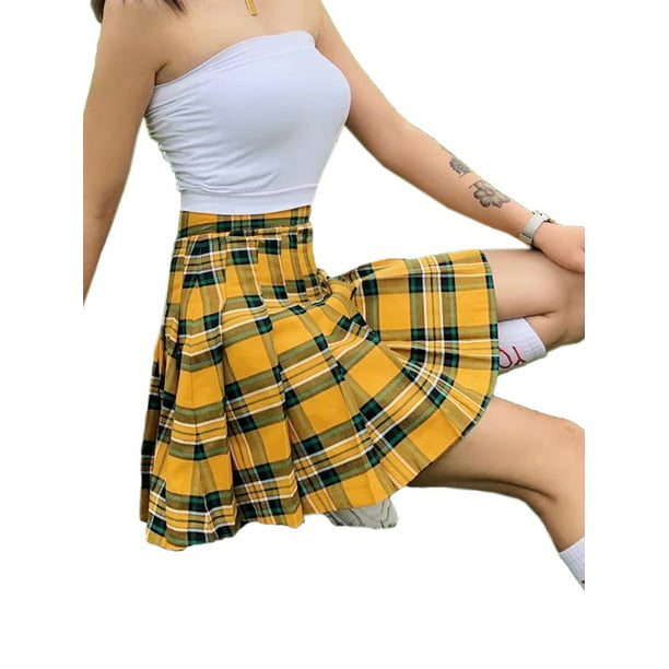 Skirts Pleated Women High Waisted Checkered Sweat Short Mini Plaid For Ladies